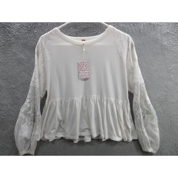 NWT FREE PEOPLE Womens Embroidered Penny Lace Peplum Top XS LILAC $98 Shirt - Picture 3 of 16